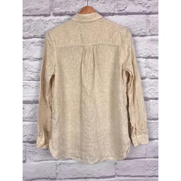 J. McLaughlin Women's S Coastal Old Money Minimalist Linen Button Front Shirt - Picture 4 of 11